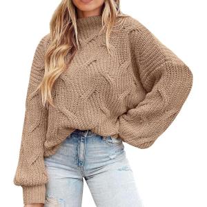 PRETTYGARDEN Women’s Fall Oversized Pullover Sweaters Casual Crewneck Long Sleeve Chunky Cable Knit Tops Winter Clothing(Dark Apricot)