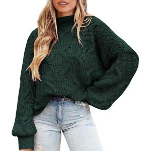PRETTYGARDEN Women’s Fall Oversized Pullover Sweaters Casual Crewneck Long Sleeve Chunky Cable Knit Tops Winter Clothing(Dark Green)