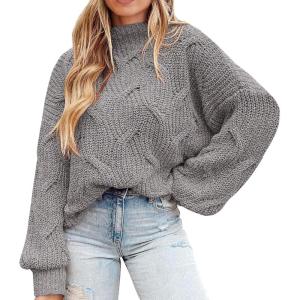 PRETTYGARDEN Women’s Fall Oversized Pullover Sweaters Casual Crewneck Long Sleeve Chunky Cable Knit Tops Winter Clothing(Grey)