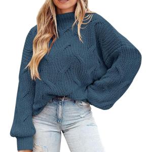 PRETTYGARDEN Women’s Fall Oversized Pullover Sweaters Casual Crewneck Long Sleeve Chunky Cable Knit Tops Winter Clothing(Grey Blue)