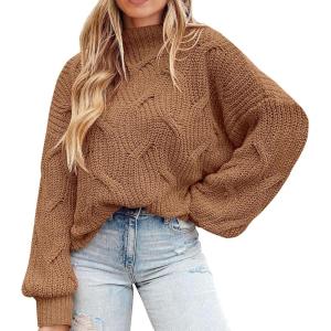 PRETTYGARDEN Women’s Fall Oversized Pullover Sweaters Casual Crewneck Long Sleeve Chunky Cable Knit Tops Winter Clothing(Khaki)