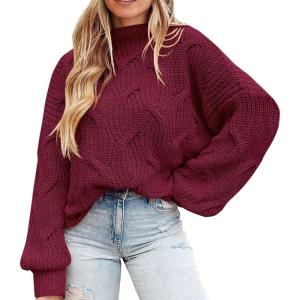 PRETTYGARDEN Women’s Fall Oversized Pullover Sweaters Casual Crewneck Long Sleeve Chunky Cable Knit Tops Winter Clothing(Wine Red)