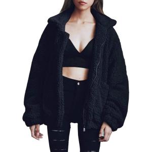 PRETTYGARDEN Women’s Fashion Winter Coats Sherpa Fleece Faux Fur Shearling Oversized Trendy Jackets Warm Outerwear Clothing(Black)