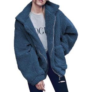 PRETTYGARDEN Women’s Fashion Winter Coats Sherpa Fleece Faux Fur Shearling Oversized Trendy Jackets Warm Outerwear Clothing(Blue)