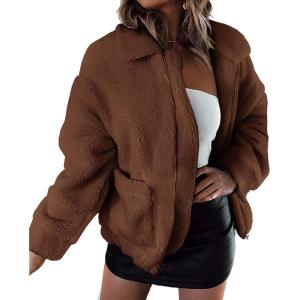 PRETTYGARDEN Women’s Fashion Winter Coats Sherpa Fleece Faux Fur Shearling Oversized Trendy Jackets Warm Outerwear Clothing(Brown)