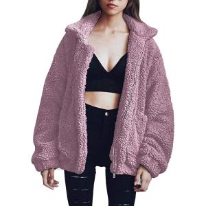 PRETTYGARDEN Women’s Fashion Winter Coats Sherpa Fleece Faux Fur Shearling Oversized Trendy Jackets Warm Outerwear Clothing(Dark Pink)