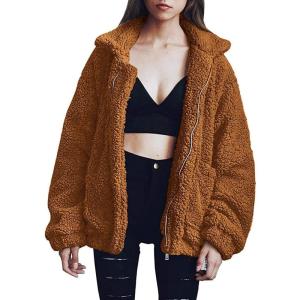 PRETTYGARDEN Women’s Fashion Winter Coats Sherpa Fleece Faux Fur Shearling Oversized Trendy Jackets Warm Outerwear Clothing(Golden)