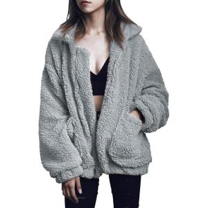 PRETTYGARDEN Women’s Fashion Winter Coats Sherpa Fleece Faux Fur Shearling Oversized Trendy Jackets Warm Outerwear Clothing(Grey)