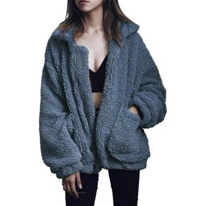 PRETTYGARDEN Women’s Fashion Winter Coats Sherpa Fleece Faux Fur Shearling Oversized Trendy Jackets Warm Outerwear Clothing(Grey Blue)