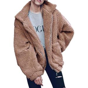 PRETTYGARDEN Women’s Fashion Winter Coats Sherpa Fleece Faux Fur Shearling Oversized Trendy Jackets Warm Outerwear Clothing(Khaki)