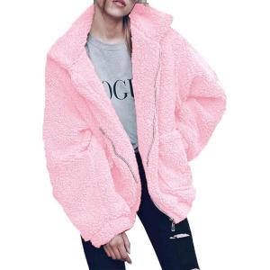 PRETTYGARDEN Women’s Fashion Winter Coats Sherpa Fleece Faux Fur Shearling Oversized Trendy Jackets Warm Outerwear Clothing(Pink)