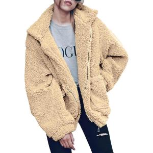 PRETTYGARDEN Women’s Fashion Winter Coats Sherpa Fleece Faux Fur Shearling Oversized Trendy Jackets Warm Outerwear Clothing(Style One Apricot)