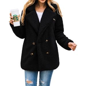 PRETTYGARDEN Women’s Fashion Winter Coats Sherpa Fleece Faux Fur Shearling Oversized Trendy Jackets Warm Outerwear Clothing(Style Two Black)