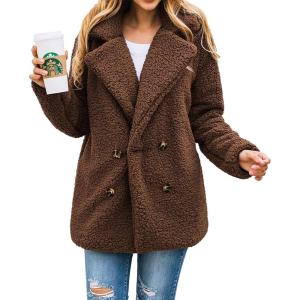 PRETTYGARDEN Women’s Fashion Winter Coats Sherpa Fleece Faux Fur Shearling Oversized Trendy Jackets Warm Outerwear Clothing(Style Two Coffee)