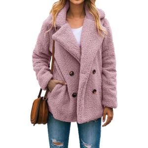 PRETTYGARDEN Women’s Fashion Winter Coats Sherpa Fleece Faux Fur Shearling Oversized Trendy Jackets Warm Outerwear Clothing(Style Two Pink)
