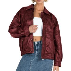 PRETTYGARDEN Women’s Faux Leather Motorcycle Jacket Trendy Fall Spring Clothes Oversized Zip Up Winter Coat Outerwear(Style2-wine Red)