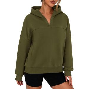 PRETTYGARDEN Womens Hoodies Cropped Fleece Sweatshirts 2025 Fall Fashion Quarter Zip Pullover Long Sleeve Tops Winter Clothes(Army Green)