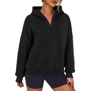 PRETTYGARDEN Womens Hoodies Cropped Fleece Sweatshirts 2025 Fall Fashion Quarter Zip Pullover Long Sleeve Tops Winter Clothes(Black)