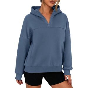 PRETTYGARDEN Womens Hoodies Cropped Fleece Sweatshirts 2025 Fall Fashion Quarter Zip Pullover Long Sleeve Tops Winter Clothes(Grey Blue)