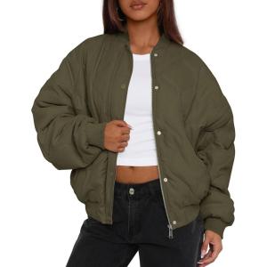 PRETTYGARDEN Women’s Quilted Bomber Jacket Fall Fashion 2026 Lightweight Cropped Zip up Outerwear Winter Puffer Coats Pockets(Army Green)