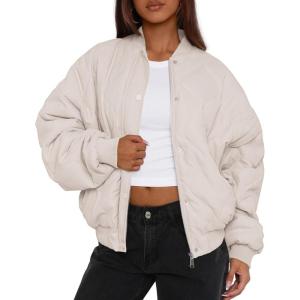 PRETTYGARDEN Women’s Quilted Bomber Jacket Fall Fashion 2026 Lightweight Cropped Zip up Outerwear Winter Puffer Coats Pockets(Beige)