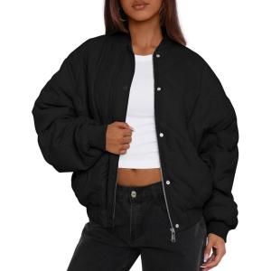 PRETTYGARDEN Women’s Quilted Bomber Jacket Fall Fashion 2026 Lightweight Cropped Zip up Outerwear Winter Puffer Coats Pockets(Black)