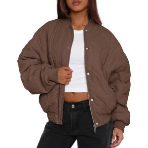 PRETTYGARDEN Women’s Quilted Bomber Jacket Fall Fashion 2026 Lightweight Cropped Zip up Outerwear Winter Puffer Coats Pockets(Brown)