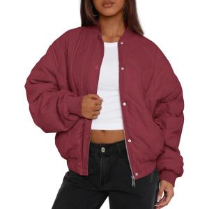 PRETTYGARDEN Women’s Quilted Bomber Jacket Fall Fashion 2026 Lightweight Cropped Zip up Outerwear Winter Puffer Coats Pockets(Burgundy)