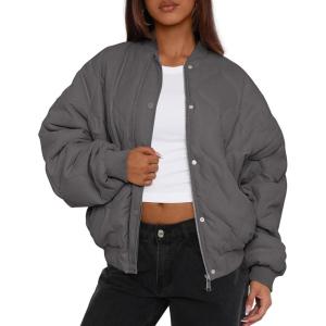PRETTYGARDEN Women’s Quilted Bomber Jacket Fall Fashion 2026 Lightweight Cropped Zip up Outerwear Winter Puffer Coats Pockets(Dark Grey)