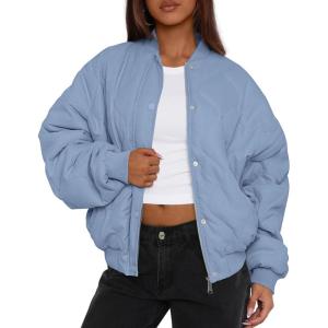 PRETTYGARDEN Women’s Quilted Bomber Jacket Fall Fashion 2026 Lightweight Cropped Zip up Outerwear Winter Puffer Coats Pockets(Light Blue)
