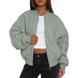 PRETTYGARDEN Women’s Quilted Bomber Jacket Fall Fashion 2026 Lightweight Cropped Zip up Outerwear Winter Puffer Coats Pockets(Sage Green)