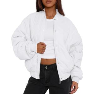 PRETTYGARDEN Women’s Quilted Bomber Jacket Fall Fashion 2026 Lightweight Cropped Zip up Outerwear Winter Puffer Coats Pockets(White)