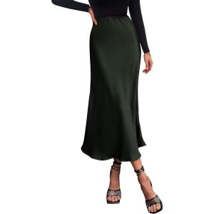 PRETTYGARDEN Women’s Satin Skirts Dressy Casual 2026 Fall High Waisted Cocktail Wedding Flowy Elegant A Line Midi Skirt(Dark Army Green)