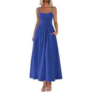 PRETTYGARDEN Women’s Smocked Maxi Dresses 2026 Summer Sundress Casual Spaghetti Strap Swing A Line Long Flowy Beach Dress(Royal Blue)