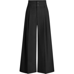 PRETTYGARDEN Womens Spring Wide Leg Palazzo Pants 2026 Trendy Loose Button High Waist Pleated Work Business Casual Trousers(Black)