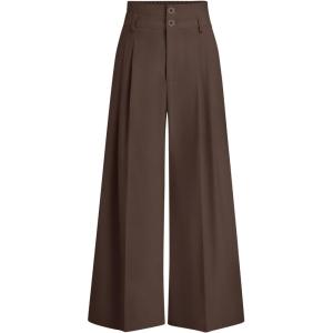 PRETTYGARDEN Womens Spring Wide Leg Palazzo Pants 2026 Trendy Loose Button High Waist Pleated Work Business Casual Trousers(Brown)