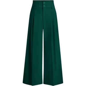 PRETTYGARDEN Womens Spring Wide Leg Palazzo Pants 2026 Trendy Loose Button High Waist Pleated Work Business Casual Trousers(Dark Green)