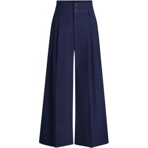 PRETTYGARDEN Womens Spring Wide Leg Palazzo Pants 2026 Trendy Loose Button High Waist Pleated Work Business Casual Trousers(Navy Blue)