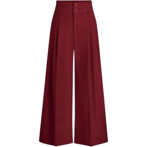 PRETTYGARDEN Womens Spring Wide Leg Palazzo Pants 2026 Trendy Loose Button High Waist Pleated Work Business Casual Trousers(Wine Red)