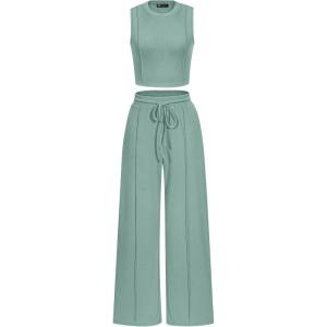 PRETTYGARDEN Women’s Summer 2 Piece Loungewear Set Cropped Tank Top Wide Leg Sweatpants Tracksuit Casual Outfits(Fruit Green)