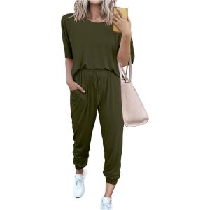 PRETTYGARDEN Women’s Two Piece Lounge Sets 2026 Spring Summer Jogger Pants Vacation Outfits Travel Airplane Matching Clothes(Army Green)