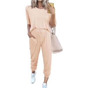PRETTYGARDEN Women’s Two Piece Lounge Sets 2026 Spring Summer Jogger Pants Vacation Outfits Travel Airplane Matching Clothes(Beige)