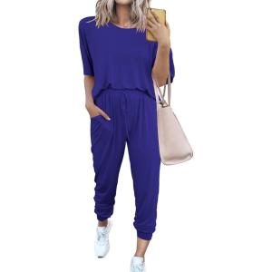 PRETTYGARDEN Women’s Two Piece Lounge Sets 2026 Spring Summer Jogger Pants Vacation Outfits Travel Airplane Matching Clothes(Blue)