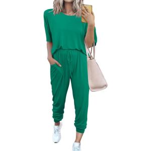 PRETTYGARDEN Women’s Two Piece Lounge Sets 2026 Spring Summer Jogger Pants Vacation Outfits Travel Airplane Matching Clothes(Bright Green)