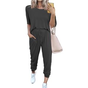 PRETTYGARDEN Women’s Two Piece Lounge Sets 2026 Spring Summer Jogger Pants Vacation Outfits Travel Airplane Matching Clothes(Dark Grey)
