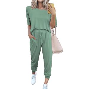 PRETTYGARDEN Women’s Two Piece Lounge Sets 2026 Spring Summer Jogger Pants Vacation Outfits Travel Airplane Matching Clothes(Green)