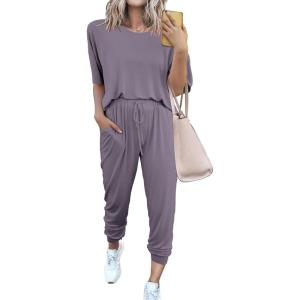 PRETTYGARDEN Women’s Two Piece Lounge Sets 2026 Spring Summer Jogger Pants Vacation Outfits Travel Airplane Matching Clothes(Grey)