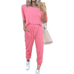 PRETTYGARDEN Women’s Two Piece Lounge Sets 2026 Spring Summer Jogger Pants Vacation Outfits Travel Airplane Matching Clothes(Light Pink)