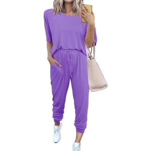 PRETTYGARDEN Women’s Two Piece Lounge Sets 2026 Spring Summer Jogger Pants Vacation Outfits Travel Airplane Matching Clothes(Light Purple)