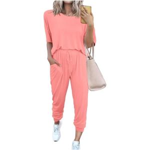 PRETTYGARDEN Women’s Two Piece Lounge Sets 2026 Spring Summer Jogger Pants Vacation Outfits Travel Airplane Matching Clothes(Pink)